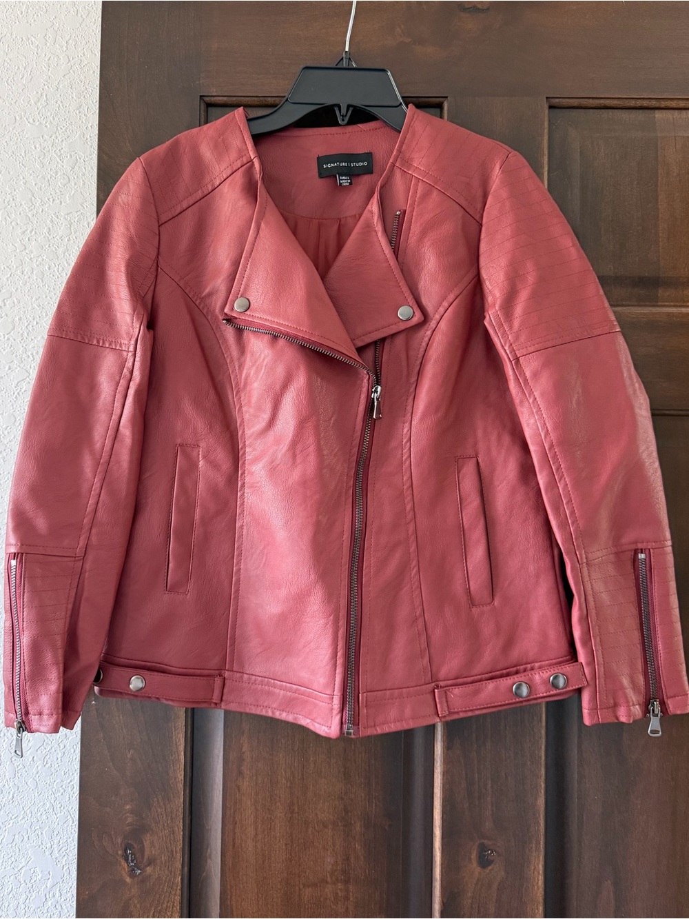 Forever 21 Rose Red Faux Leather Moto Jacket